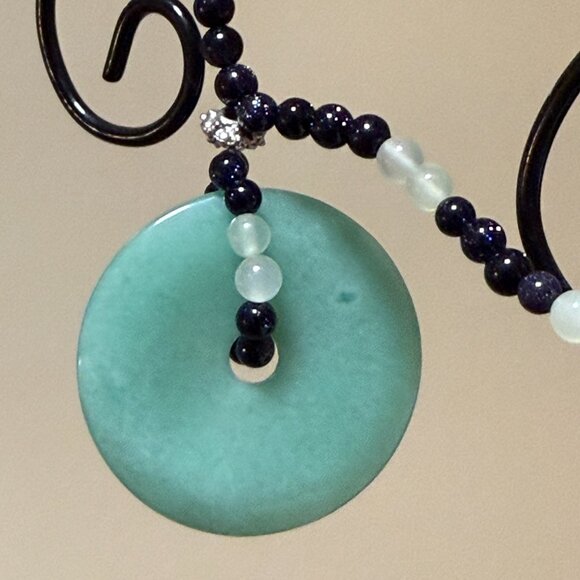 Genuine Gemstone Green Aventurine Donut Pendant & Prehnite Beaded Necklace - Picture 6 of 15